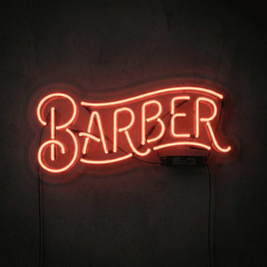 Неоновая вывеска «BARBER»